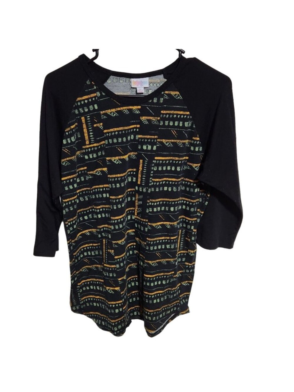 LuLaRoe Shirt Womens Size Medium Black Yellow Striped Long Sleeve T-Shirt Top